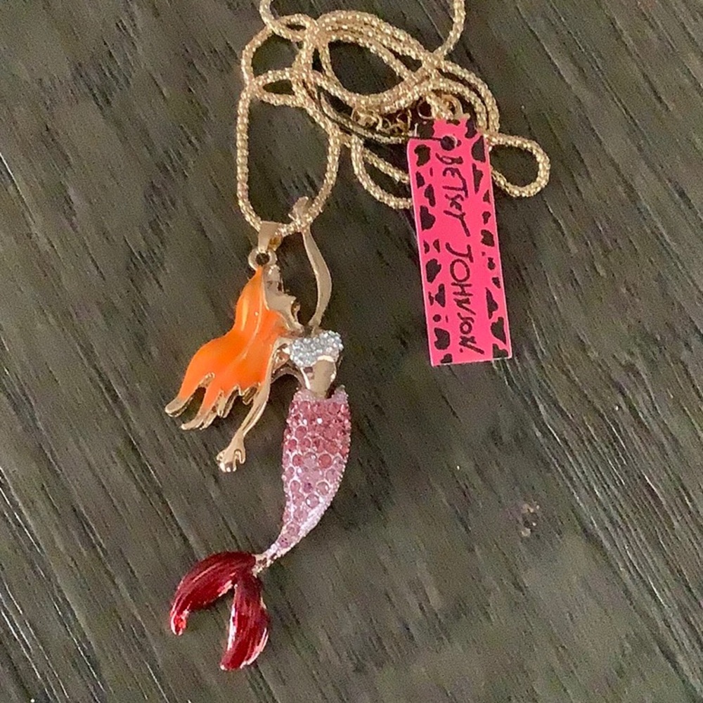 Mermaid enamel crystals moveable body necklace